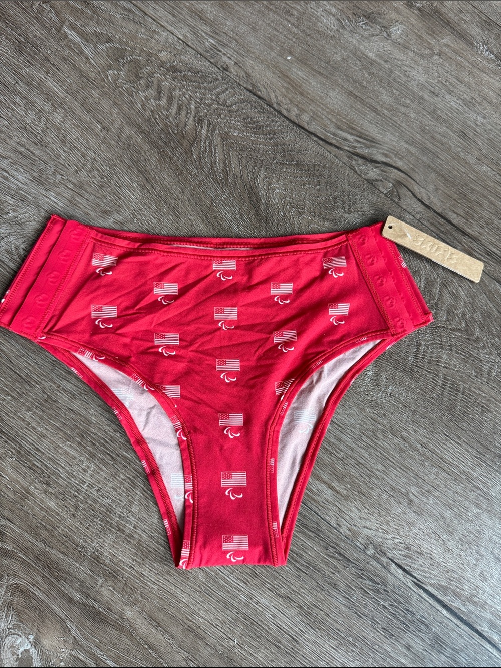 SKIMS Team USA Paralympic Boyshort Bikini Bottom Red Flag Print Size Medium NWT